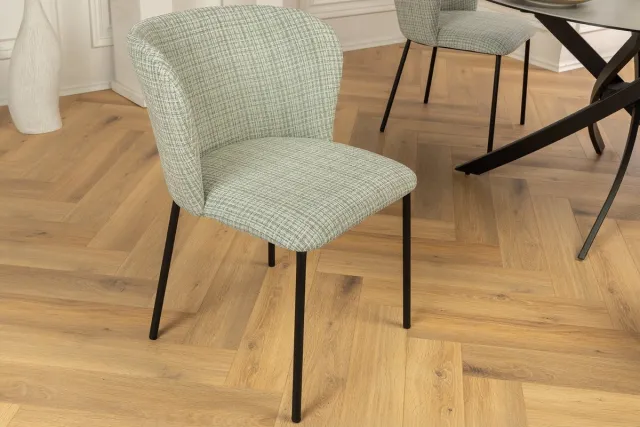 Invicta Interior Design stoel LYON groen-roze geruite bouclé zwarte metalen poten - 44958 Zie omschrijving