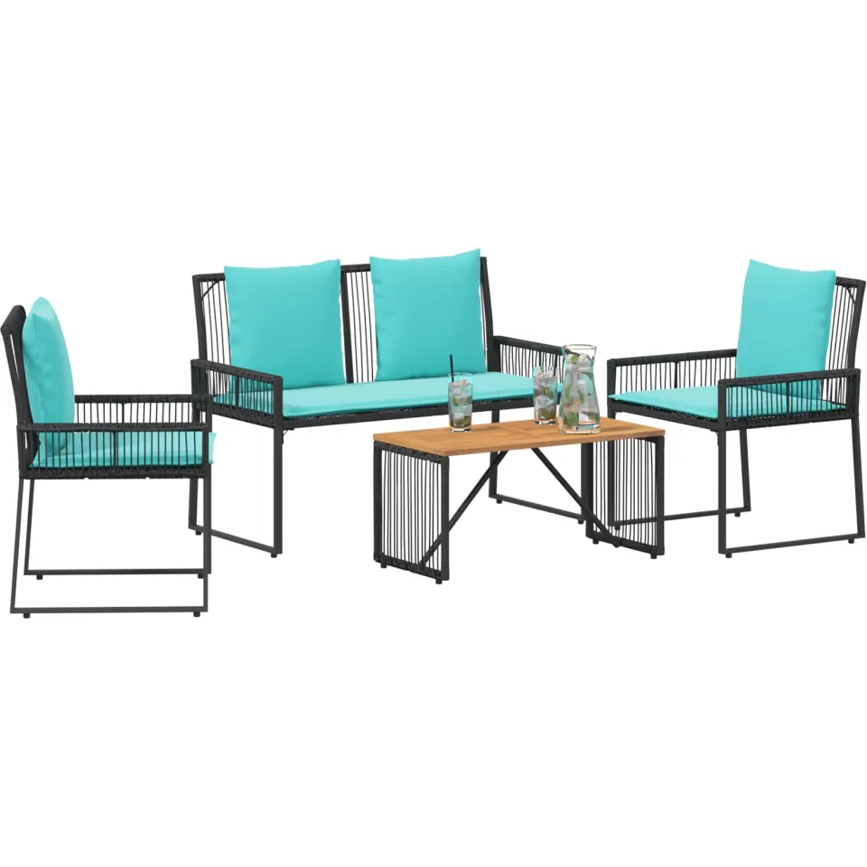 vidaXL Buitenmeubelset 9 st Zwart en Turquoise poly rattan
