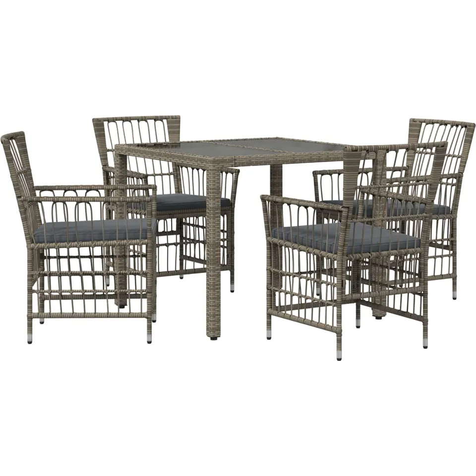 vidaXL Buiten eettafelset 5 st Grijs poly rattan, foto 3