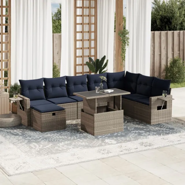 vidaXL 9-delige tuinbankset met kussens, grijs polyrotan, foto 2