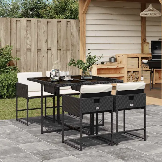 vidaXL 5-delige Tuinset met kussens poly rattan zwart, foto 2