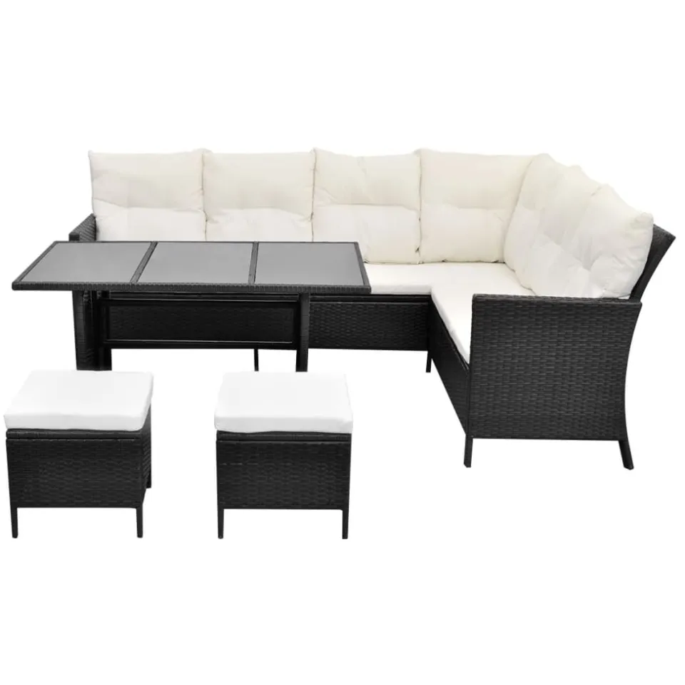vidaXL 4-delige Loungeset met kussens poly rattan zwart, foto 4