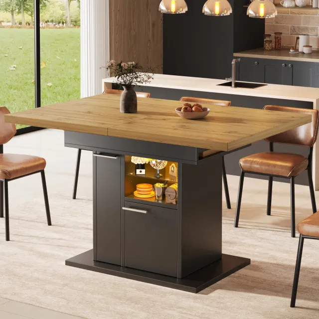MODFU Uitschuifbare Eettafel Met Opbergruimte En Ledverlichting - Zwart