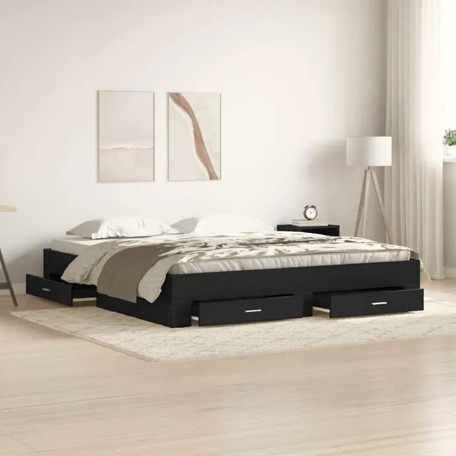 vidaXL Bedframe met lade Zwart Eiken 180 x 200 cm Bewerkt hout