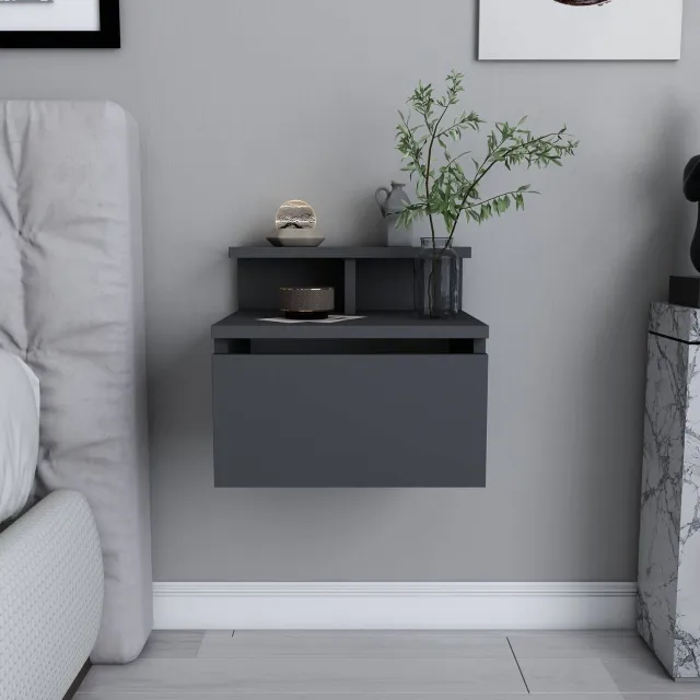 Decorotika Alice Zwevend Nachtkastje – 39,6 x 31,7 x 34,8 cm – Antraciet – Met Lade en Open Vak