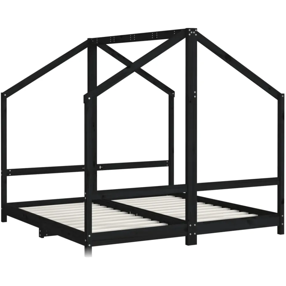 vidaXL Kinderbedframe 2x(80x160) cm massief grenenhout zwart, foto 3