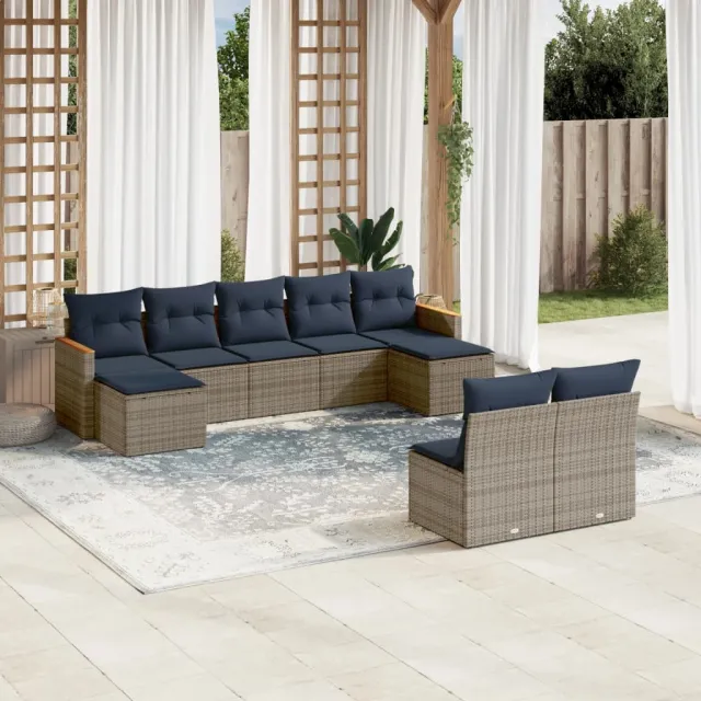 vidaXL 9-delige tuinbankset met kussens, grijs polyrotan, foto 2