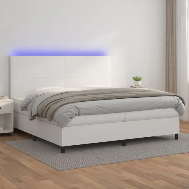 vidaXL Boxspring met matras en LED kunstleer wit 200x200 cm