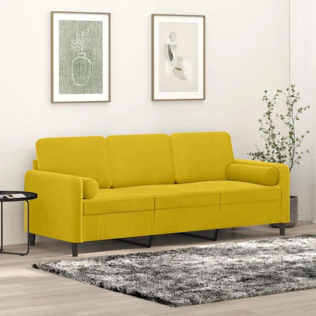 vidaXL Driezitsbank met sierkussens 180 cm fluweel geel