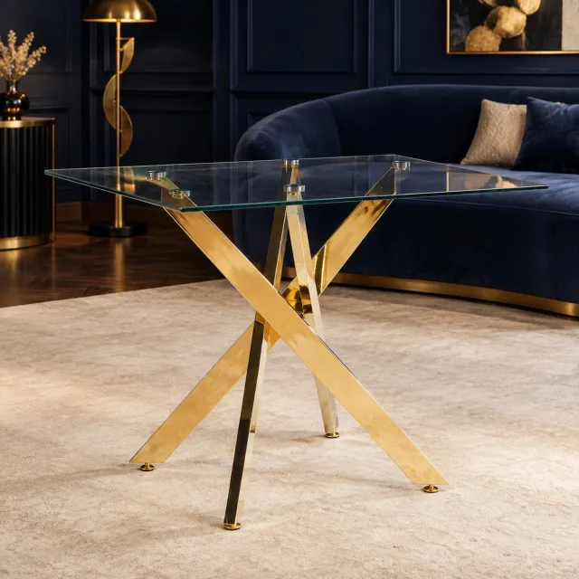 CHICFURN Eettafel - vierkant - gemakkelijk te reinigen - X-poot - goud