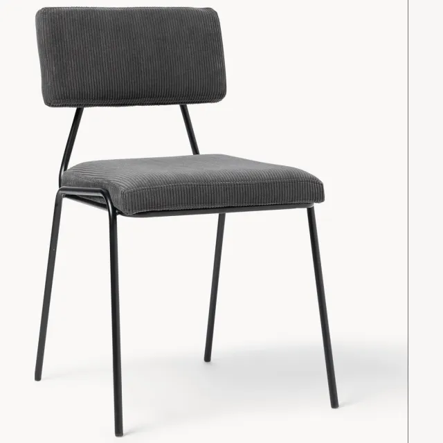 Westwing Collection Gestoffeerde corduro stoelen Mats, 2-delig Antraciet, Zwart