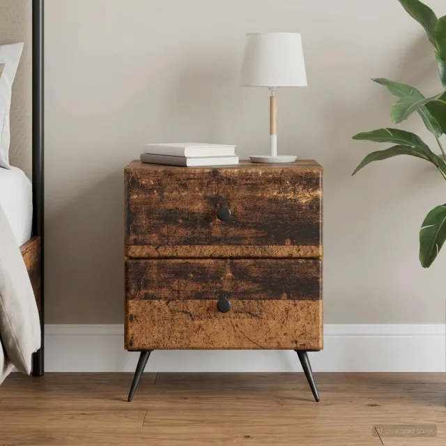 vidaXL Nachtkastje Oud hout 43 x 34,5 x 47,5 cm Bewerkt hout bruin, foto 2