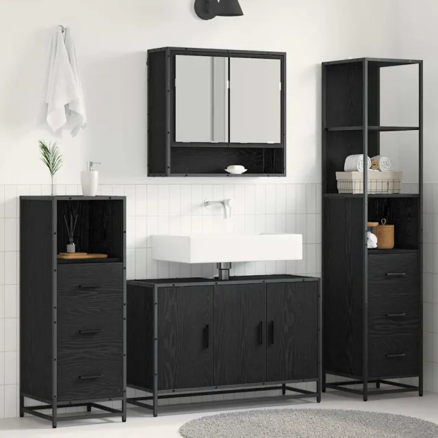 vidaXL Badkamermeubelset 4 st Zwart Eiken 90 x 33 x 60 cm Bewerkt hout, foto 2