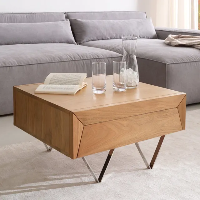 DELIFE Salontafel Kayu 60x60 cm acacia natuur 2 laden V-poot Bruin