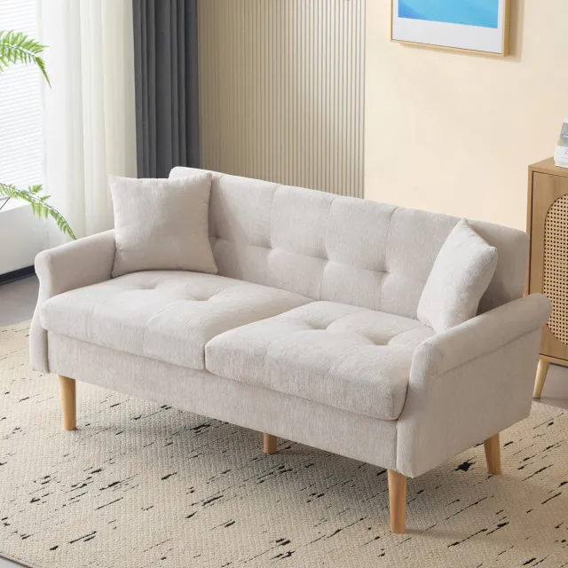 HAUSS SPOLE Loveseat - Sofa voor 2 Personen - Dubbelsofa met Kussens - Geschikt voor Woonkamer en Slaapkamer - 162x74x77 cm - Chenille - Beige