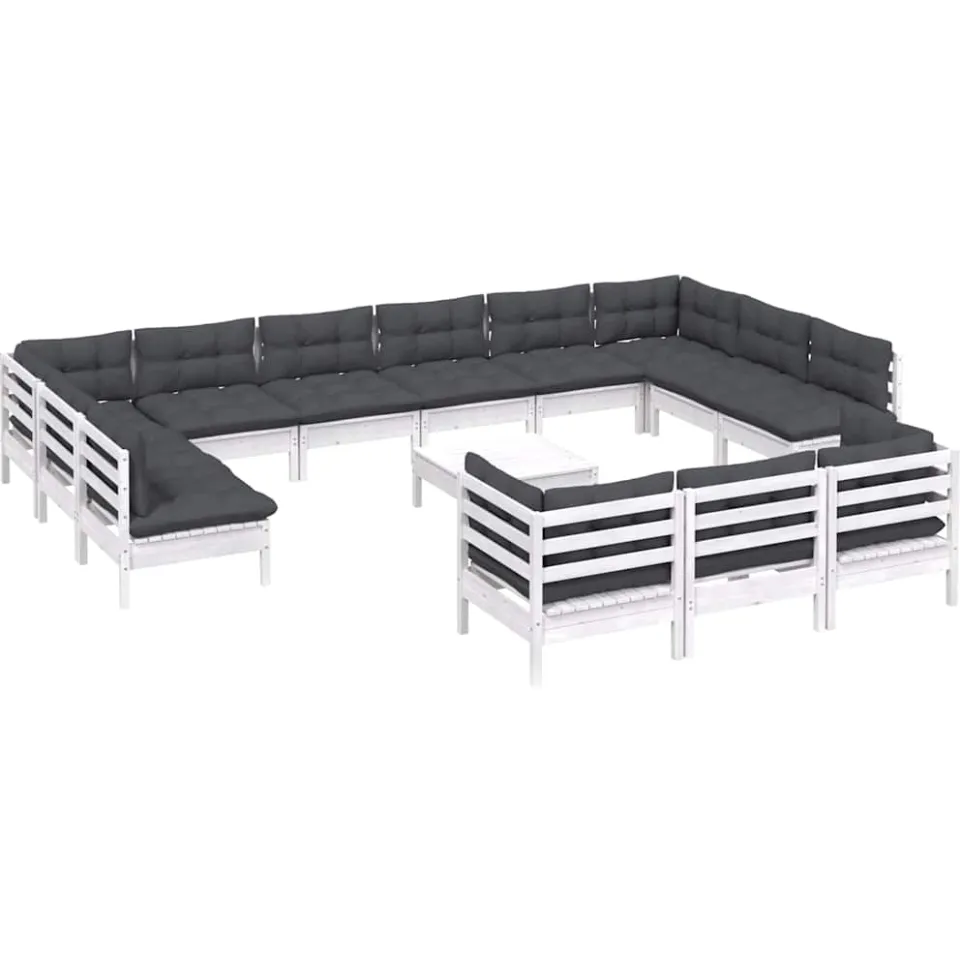 vidaXL 14-delige Loungeset met kussens grenenhout wit, foto 3