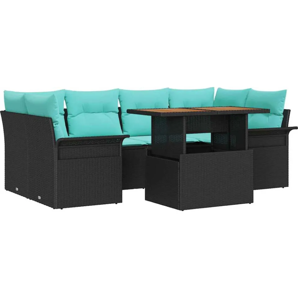 vidaXL Tuin Sofa Set 7 st Zwart Poly riet