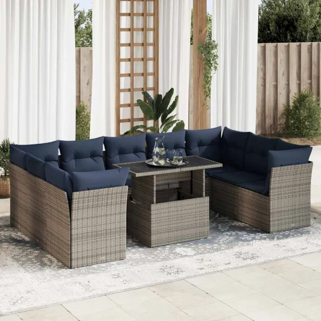 vidaXL 10-delige Loungeset met kussens poly rattan acacia grijs, foto 2