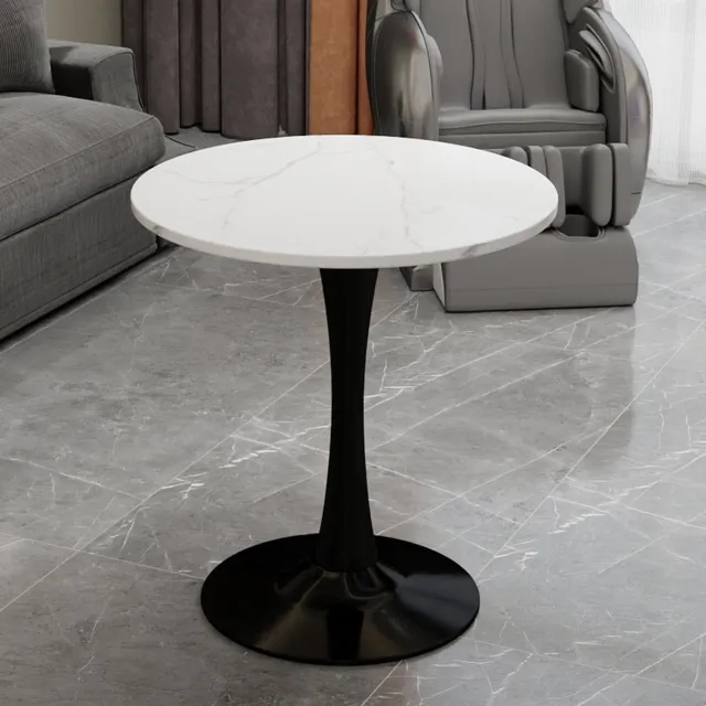 KOMHTOM Ronde Salontafel en Eettafel - Mid-Century Modern Stijl - 27,6 Inch - Rond Marmeren Tafelblad met Witte Aders - Zwart - Geschikt voor 2-4 Personen Zwart Wit