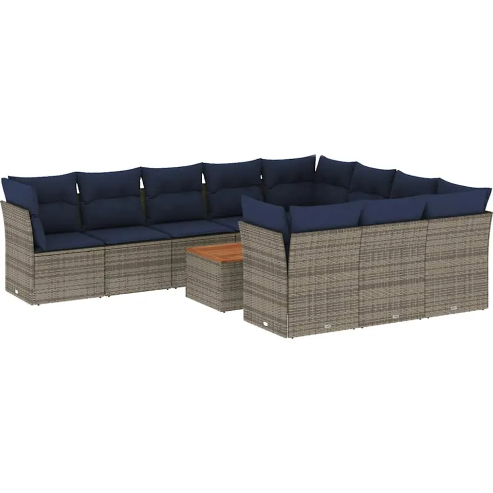 vidaXL 11-delige Loungeset met kussens poly rattan grijs, foto 3