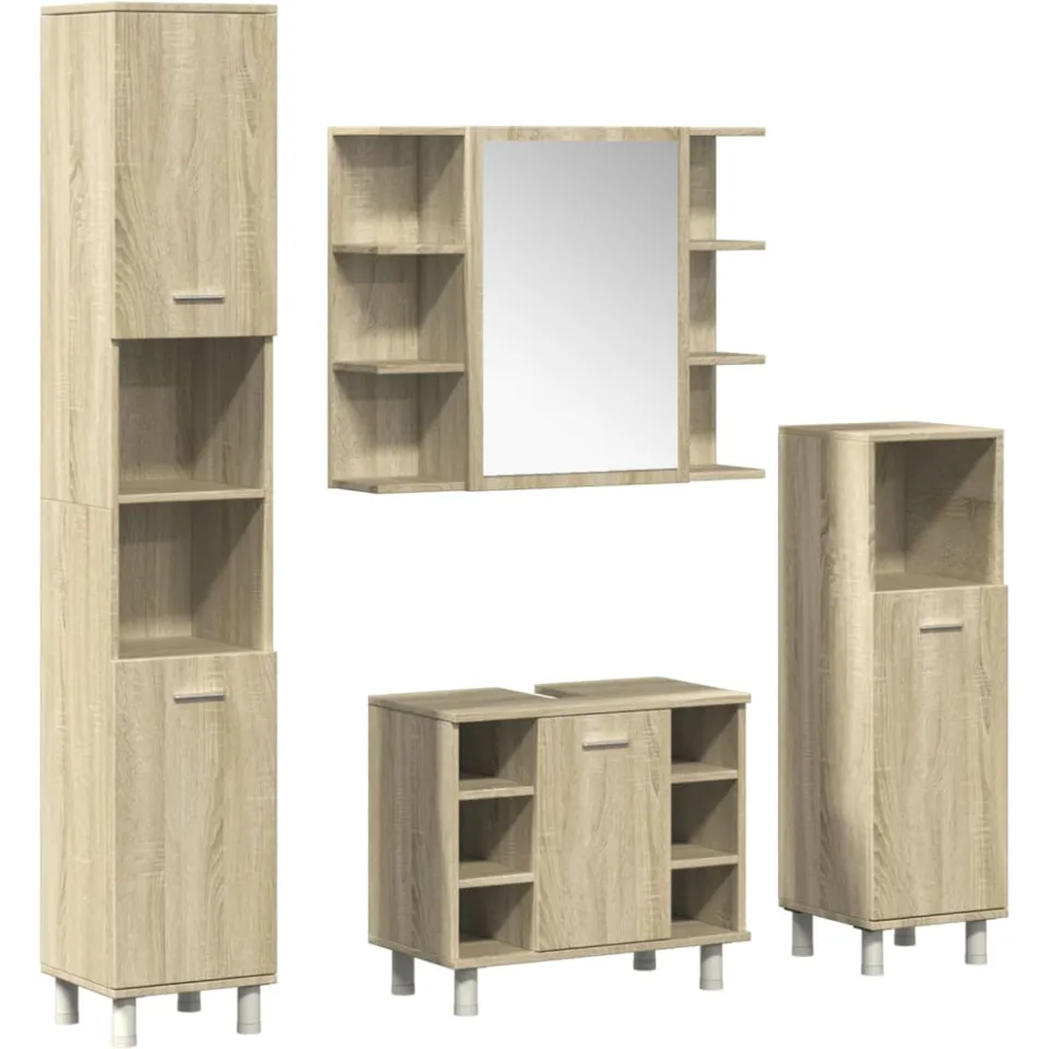 vidaXL 4-delige Badkamermeubelset bewerkt hout sonoma eikenkleurig, foto 3