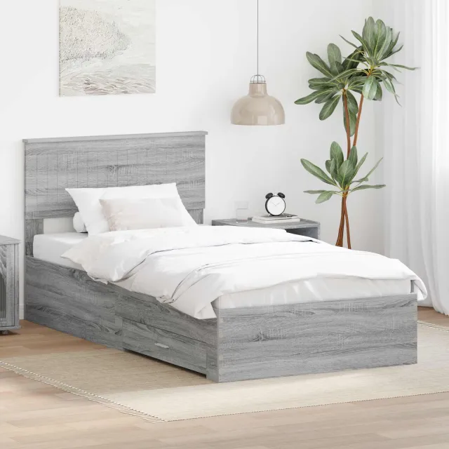 vidaXL Bedframe met lade Grijs Sonoma 100 x 200 cm Bewerkt hout
