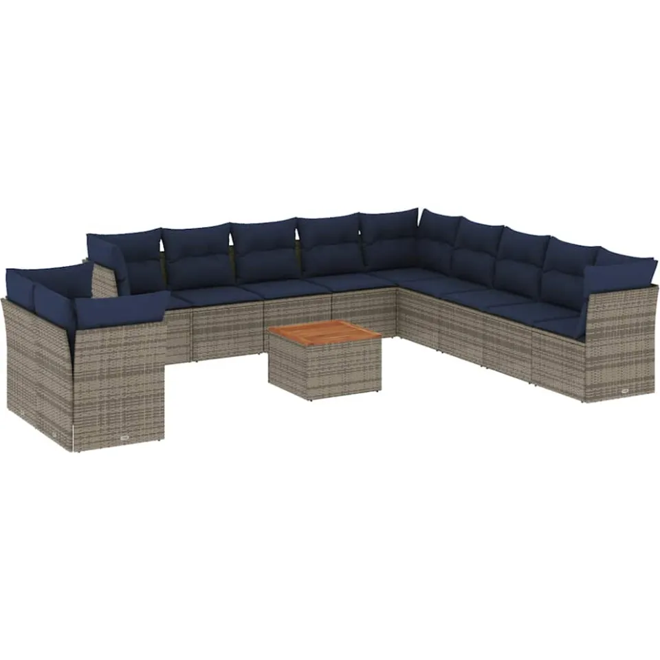 vidaXL 12-delige Loungeset met kussens poly rattan grijs, foto 3