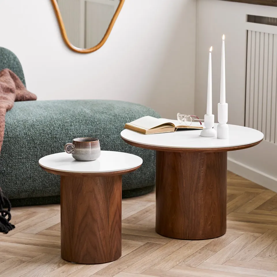 Artichok Nour houten bijzettafel met keramiek blad donkerbruin - Ø40 bruin, foto 2