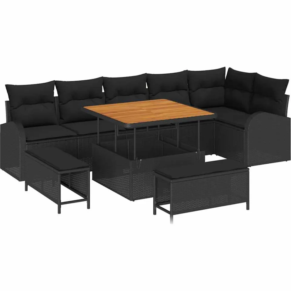 vidaXL Tuinbankenset 9 st Zwart poly rattan