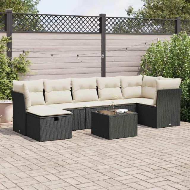 vidaXL 8-delige Loungeset met kussens poly rattan zwart, foto 2