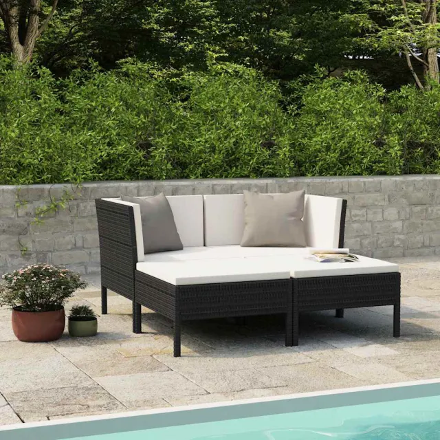 vidaXL 4-delige Loungeset met kussens poly rattan zwart, foto 2