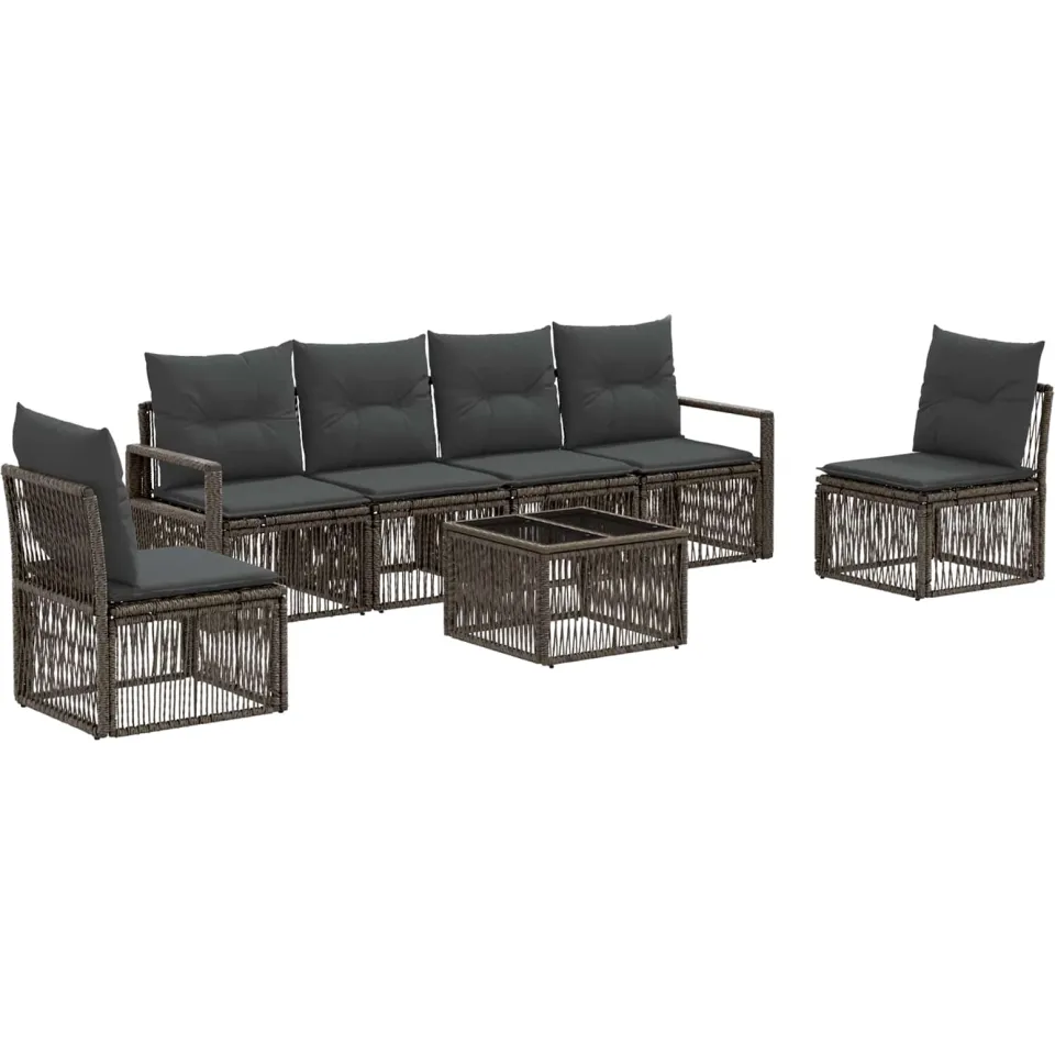 vidaXL Tuinbankenset 7 st Grijs poly rattan, foto 3