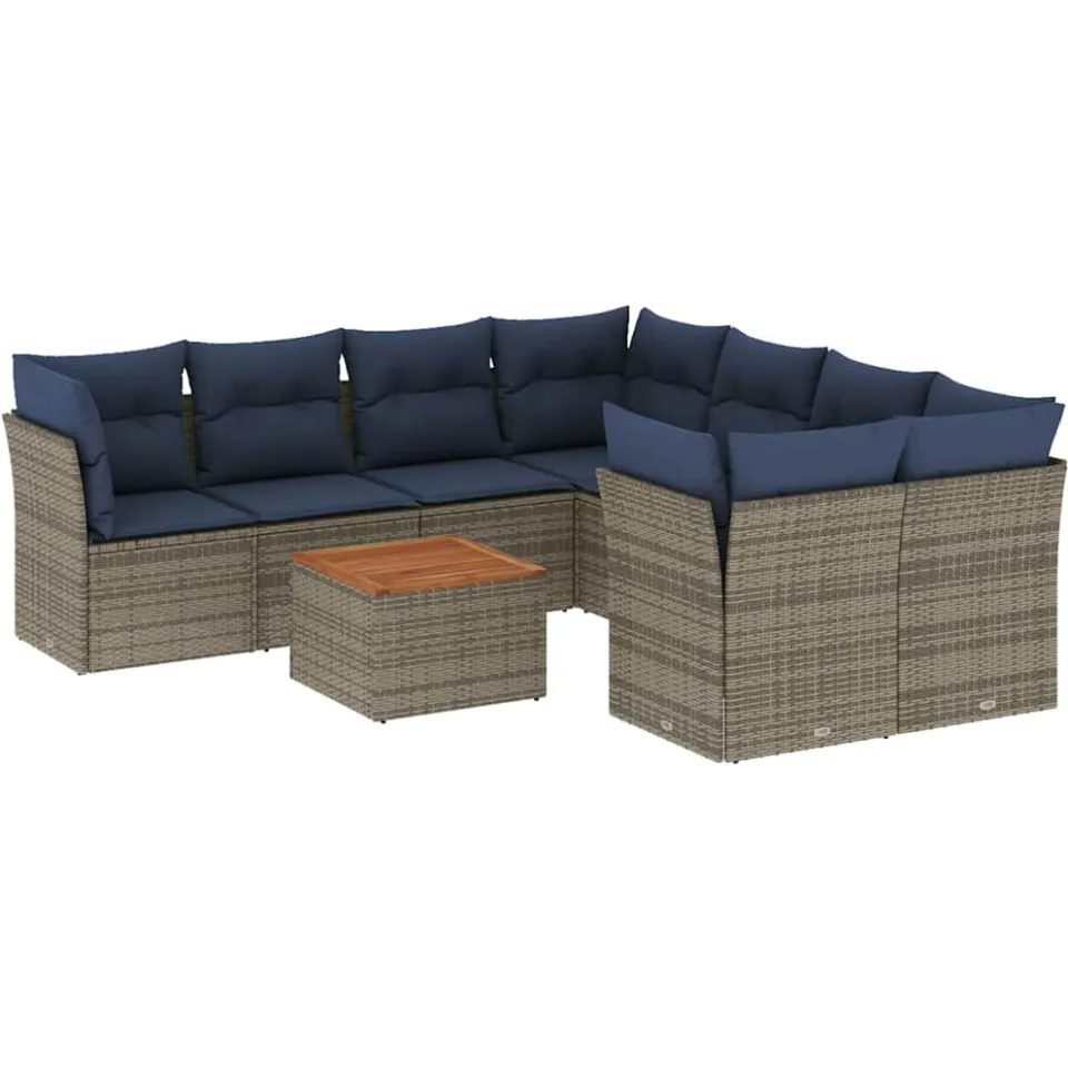 vidaXL 9-delige Loungeset met kussens poly rattan grijs, foto 3