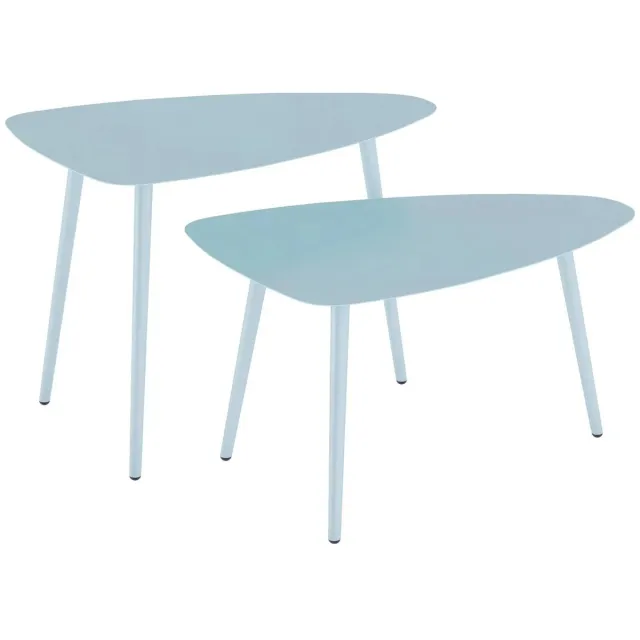 emvae Salontafel - Set van 2 - Buitentafel - Koffietafel - Salontafel Driehoek - Bijzettafel - Gepoedercoat Staal - Lichtblauw - 65 x 45 cm