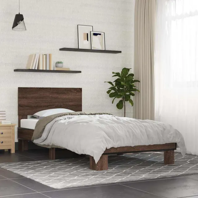 vidaXL Bedframe bewerkt hout en metaal bruin eikenkleurig 90x190 cm