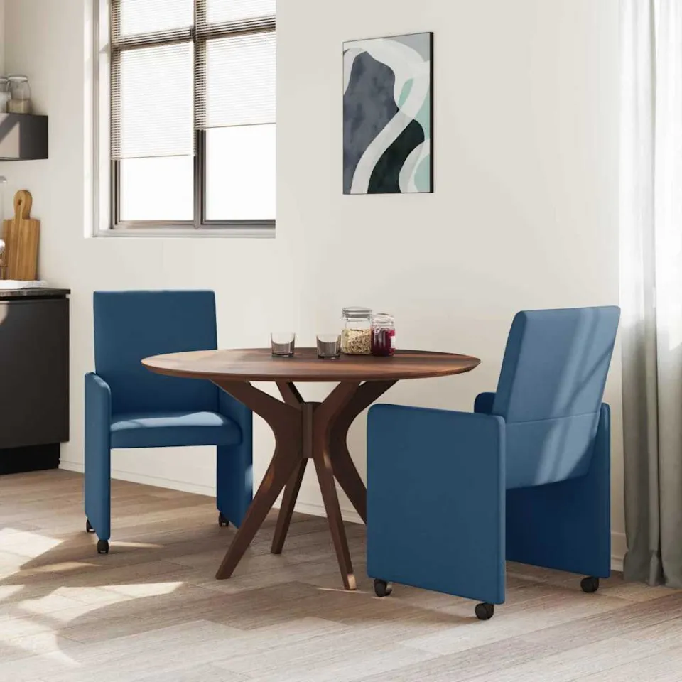 vidaXL Eetkamerstoelen met Wieltjes 2 st Stof Blauw 57 x 66 x 94 cm, foto 3