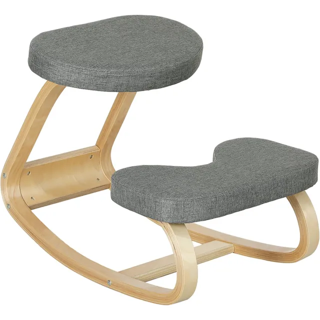 Homcom kniestoel berkenhout schommelfunctie - Ergonomische kniekruk zithoogte 55 cm - Grijs