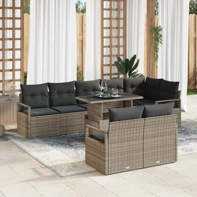 vidaXL Tuin Sofa Set 9 st Grijs Poly riet Lichtgrijs