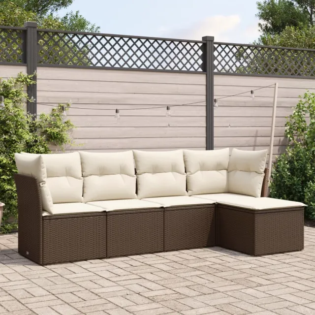 vidaXL 5-delige Loungeset met kussens poly rattan bruin, foto 2