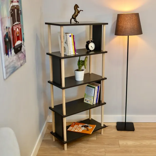 City of Wood Moderne houten boekenkast met vijf planken – Perfect voor de woonkamer of kantoor - Grijs