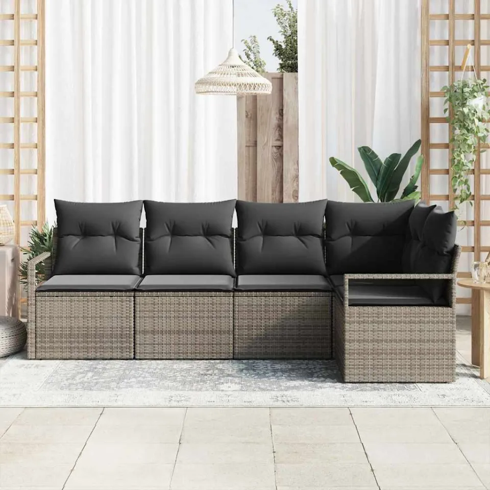 vidaXL Tuinbankenset 5 st Grijs poly rattan, foto 3
