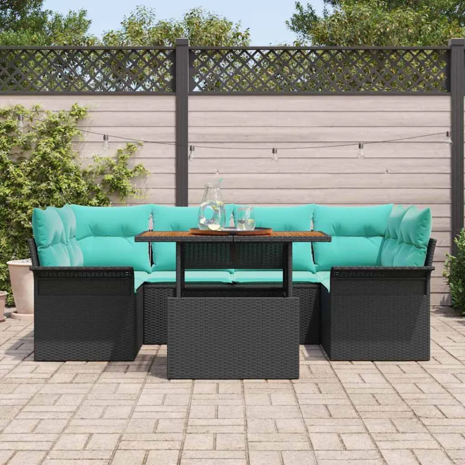 vidaXL Tuin Sofa Set 7 st Zwart Poly riet, foto 3