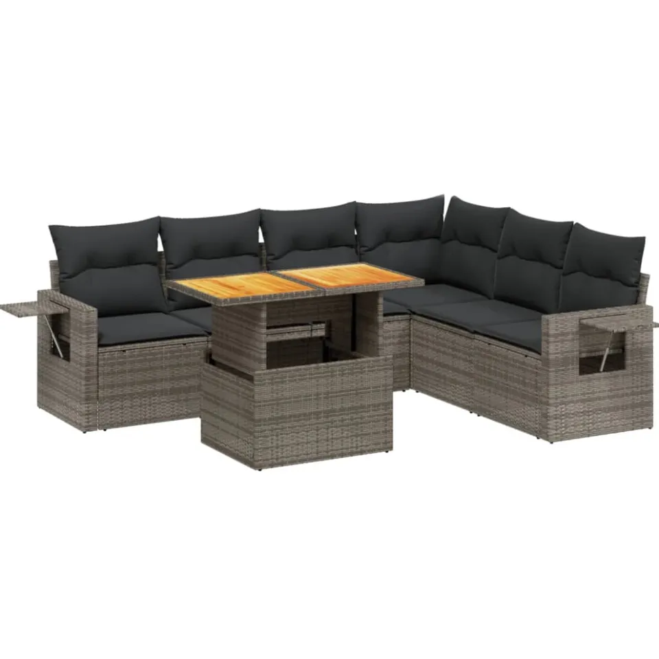 vidaXL 7-delige Loungeset met kussens poly rattan grijs