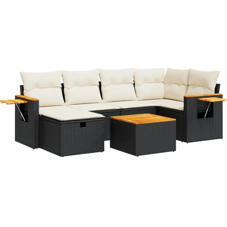 vidaXL 7-delige Loungeset met kussens poly rattan zwart, foto 3