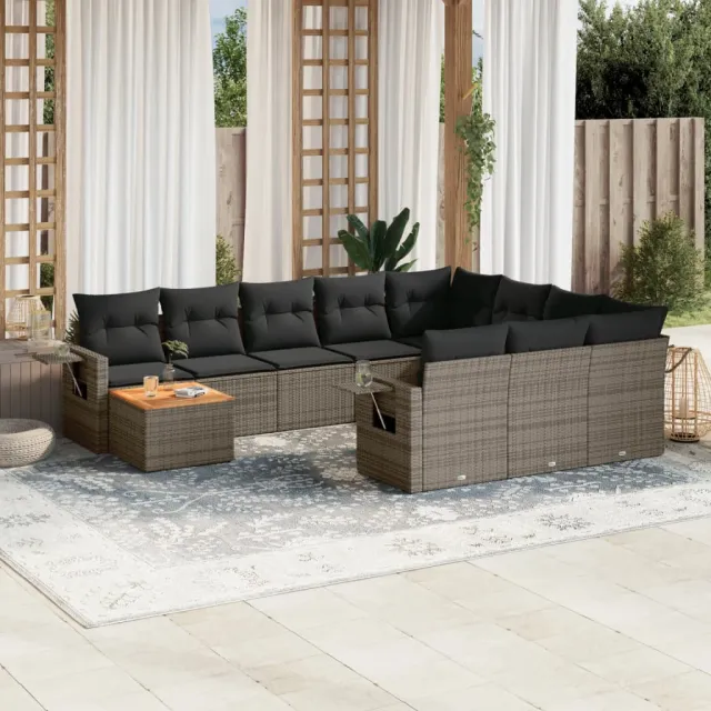 vidaXL 11-delige Loungeset met kussens poly rattan grijs, foto 2