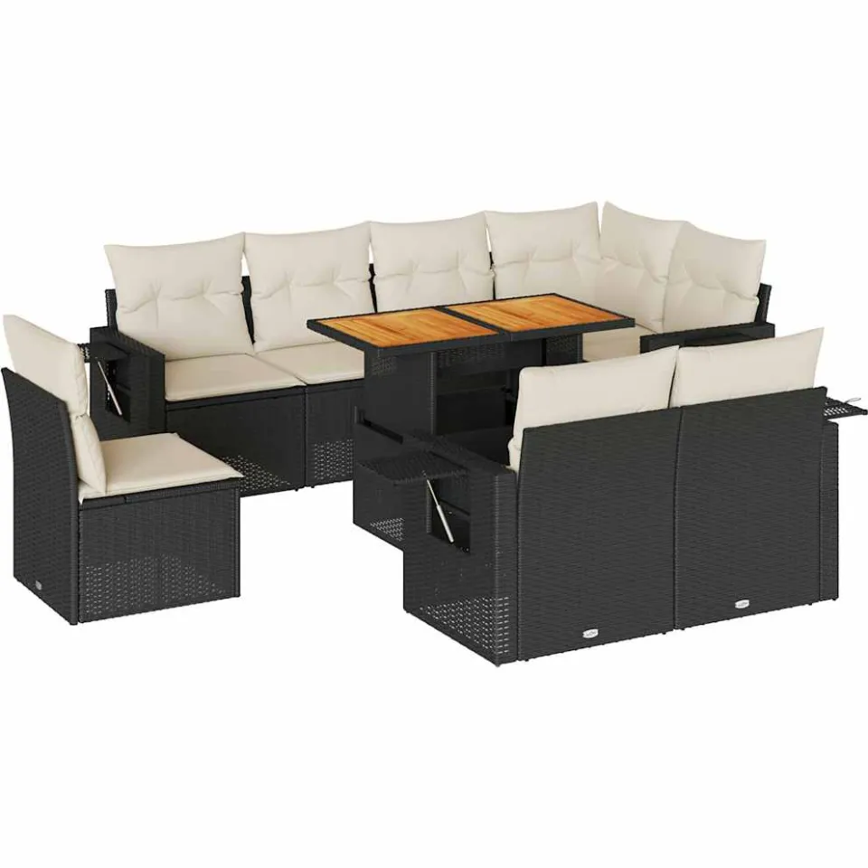 vidaXL 9-delige Loungeset met kussens poly rattan zwart, foto 3