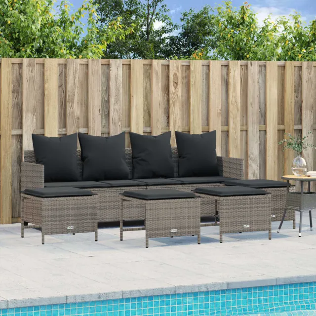 vidaXL 5-delige Loungeset met kussens poly rattan grijs, foto 2