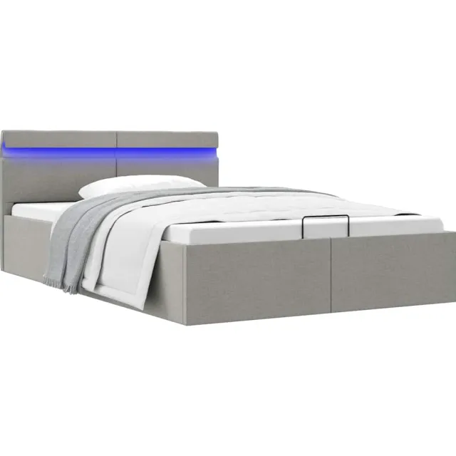 vidaXL Bedframe met opbergruimte en LED stof lichtgrijs 120x200 cm