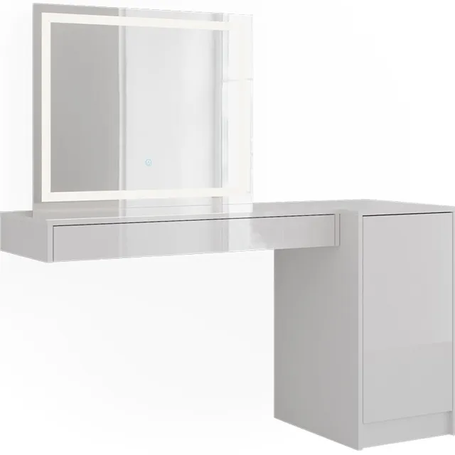 Vicco Kaptafel met licht Sherry, Wit, 140.2 cm met LED-spiegel en deurmodule