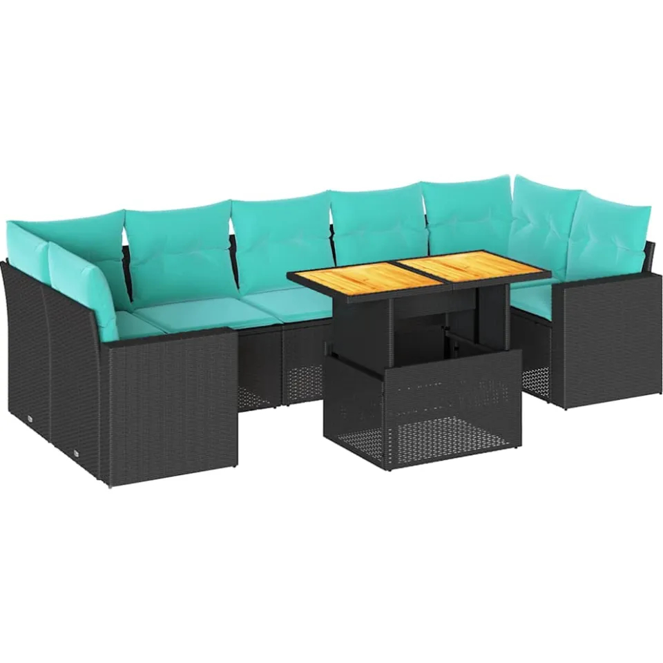 vidaXL 8-delige Loungeset met kussens poly rattan zwart, foto 3